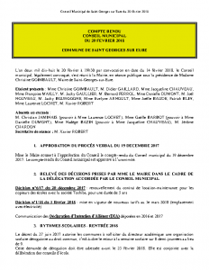 Conseil Municipal de Saint Georges sur Eure du 20 février 2018